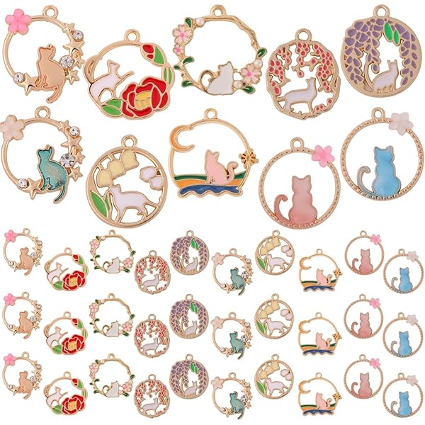 Amazon.co.jp: [CHGCRAFT] 10種類40点入 猫 チャーム 黒猫 ねこ 猫